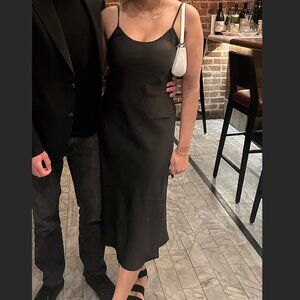 Black faux satin/silk midi dress